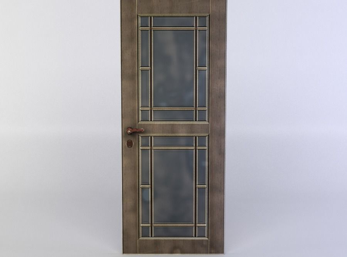 Door wooden with glass panels Low-poly 3D model