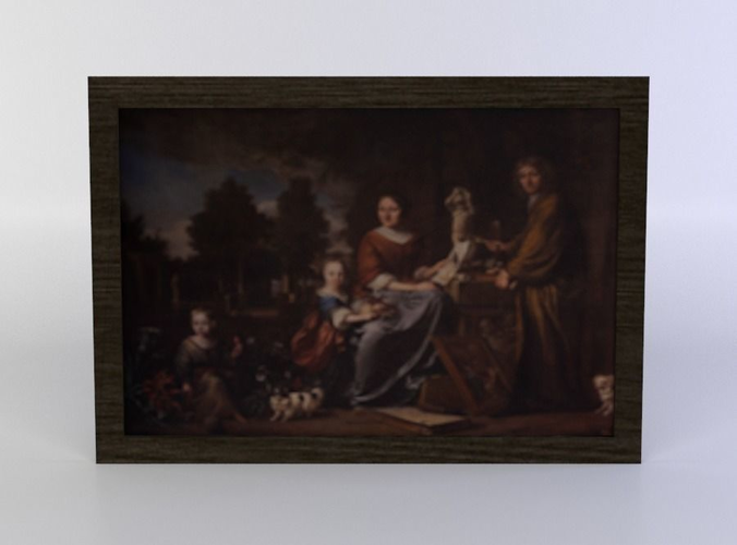 Painting portrait of family in frame