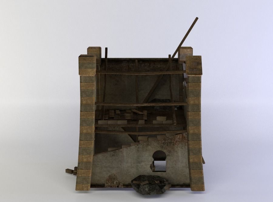 Building ruins Low-poly 3D model_0