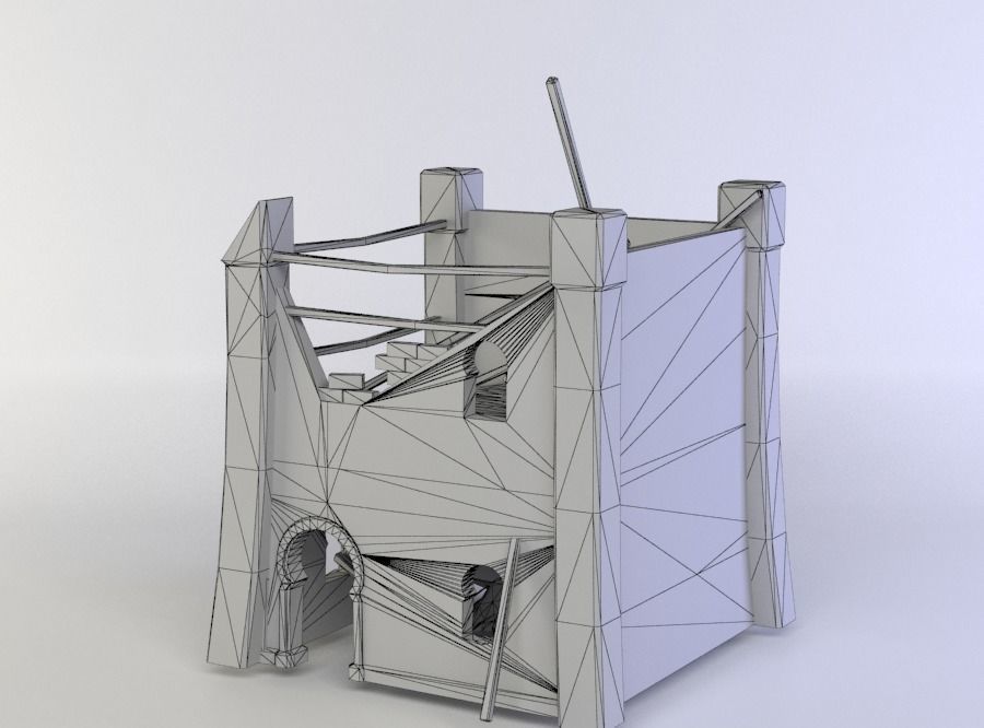 Building ruins Low-poly 3D model_4