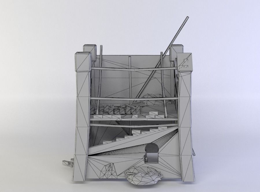 Building ruins Low-poly 3D model_3