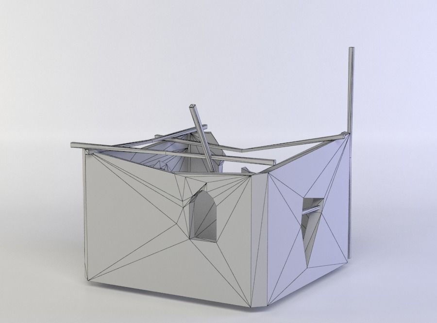 Building ruins Low-poly 3D model_4