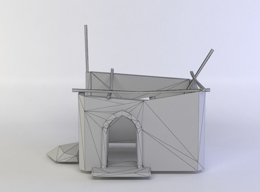 Building ruins Low-poly 3D model_3