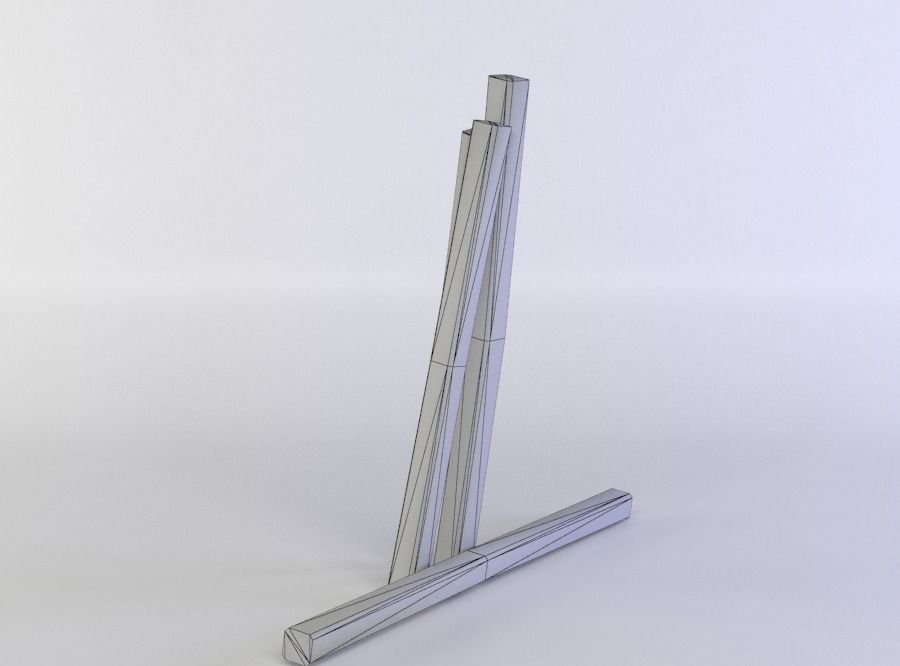 Planks three wooden sticks Low-poly 3D model_4