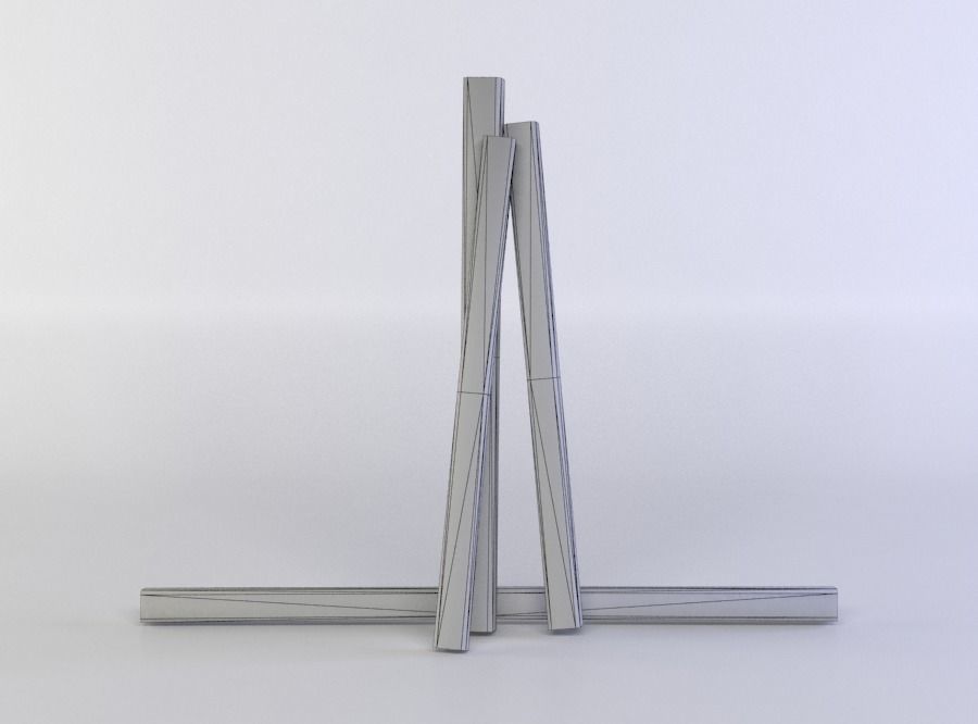 Planks three wooden sticks Low-poly 3D model_3
