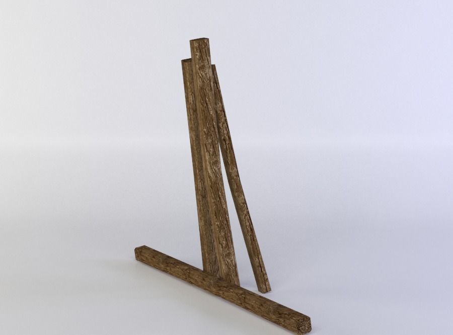 Planks three wooden sticks Low-poly 3D model_2