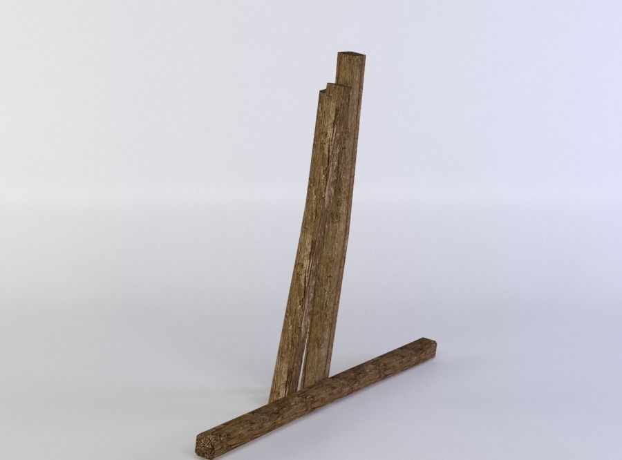 Planks three wooden sticks Low-poly 3D model_1
