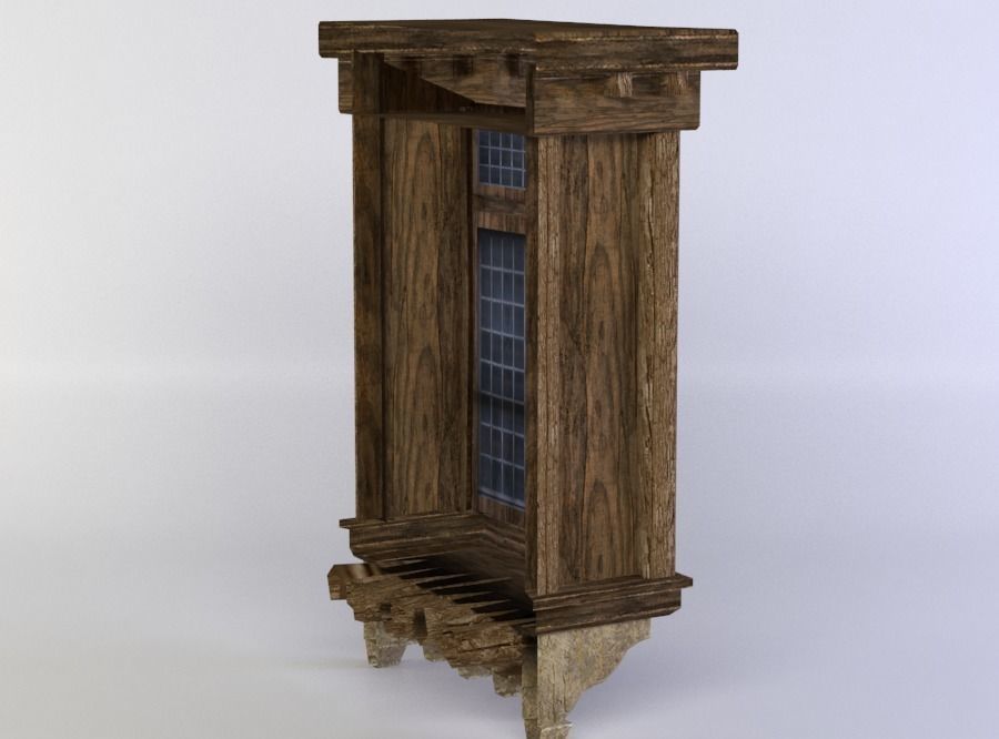 Window wooden cabinet Low-poly 3D model_2