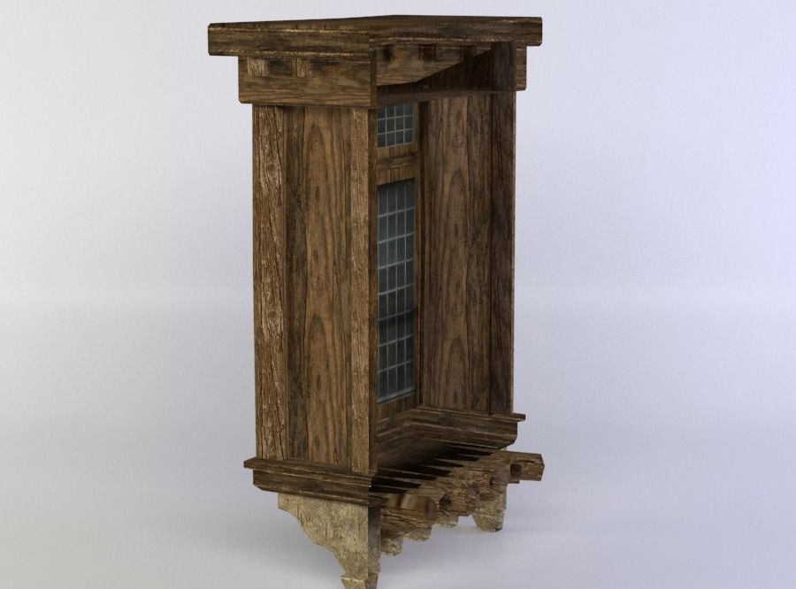 Window wooden cabinet Low-poly 3D model_1