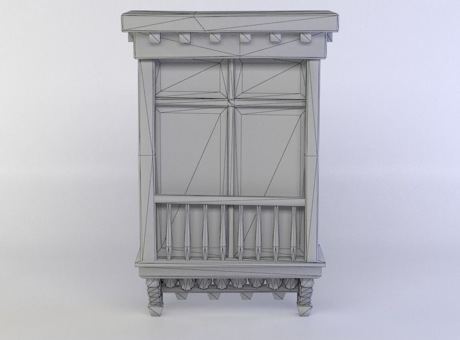Window wooden cabinet Low-poly 3D model_3
