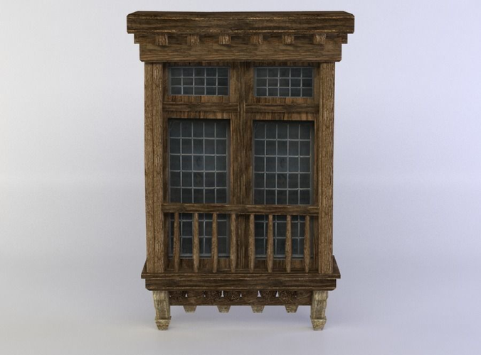 Window wooden cabinet Low-poly 3D model