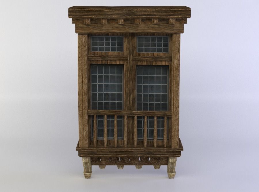 Window wooden cabinet Low-poly 3D model_0