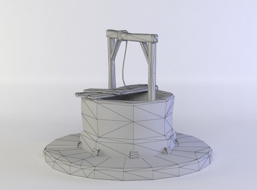 Well wooden structure with barrel on top Low-poly 3D model_5