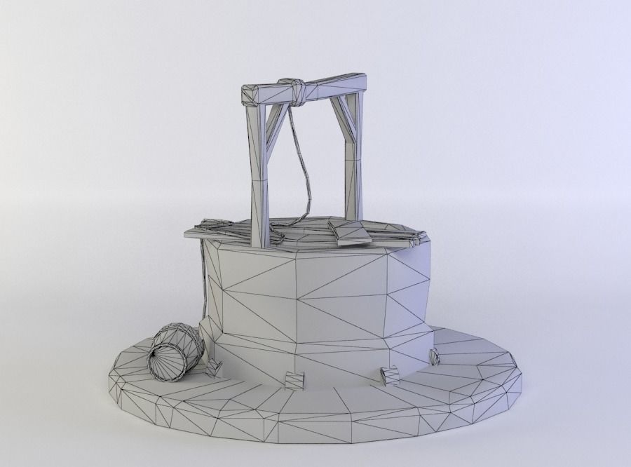 Well wooden structure with barrel on top Low-poly 3D model_4
