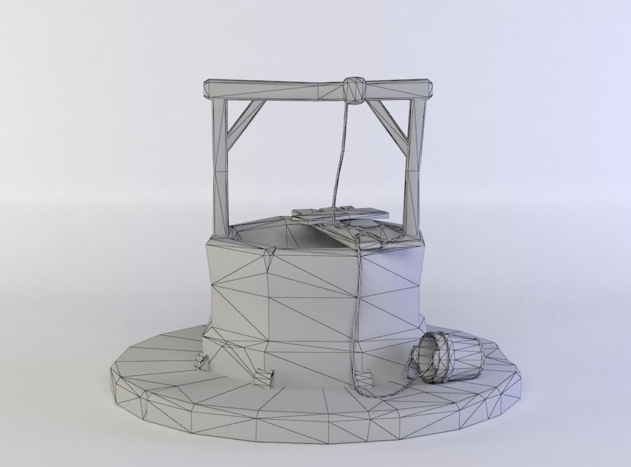 Well wooden structure with barrel on top Low-poly 3D model_3