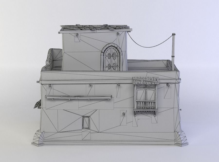 Oriental house Low-poly 3D model_3