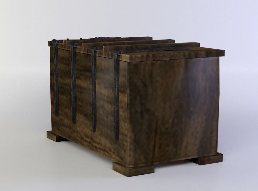 Wooden chest Low-poly 3D model_2