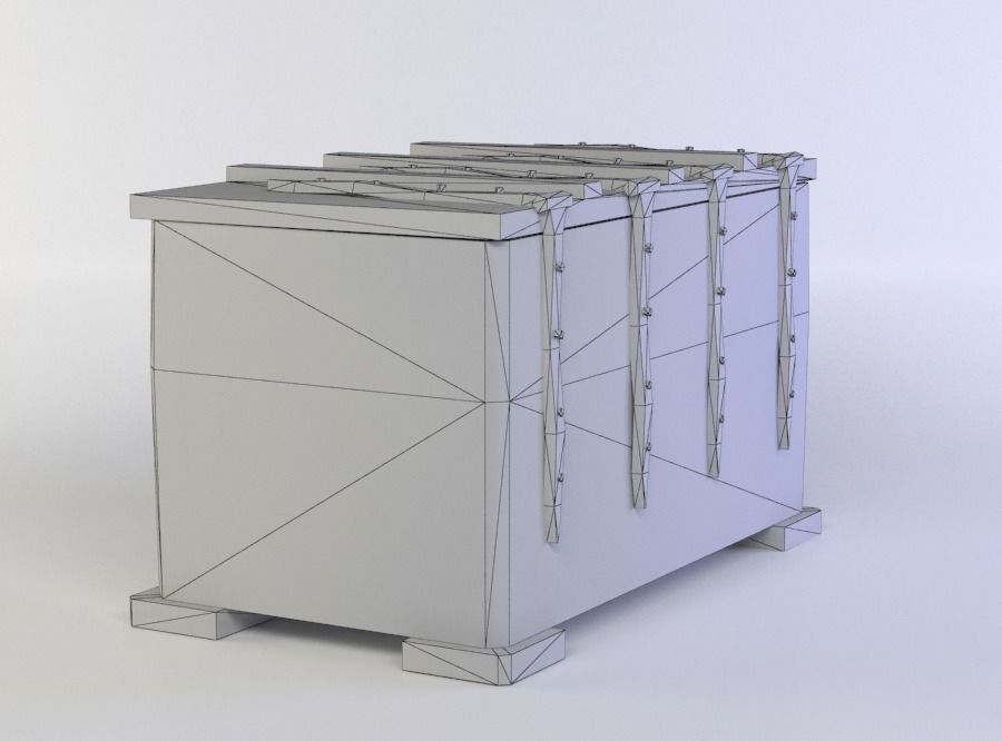 Wooden chest Low-poly 3D model_4