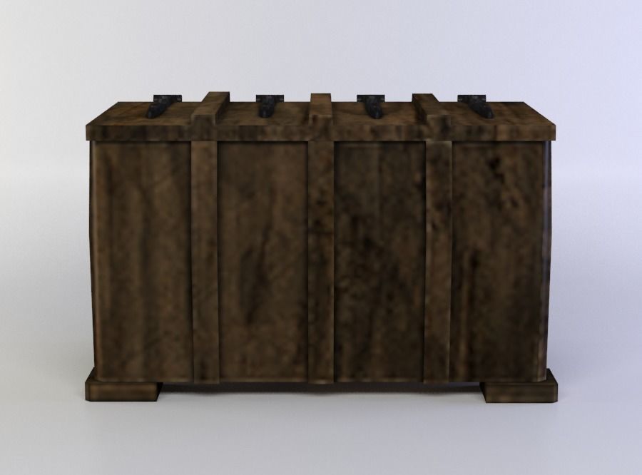 Wooden chest Low-poly 3D model_0
