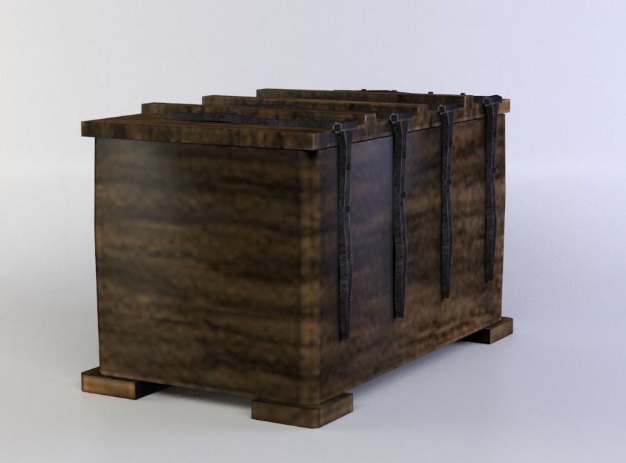 Wooden chest Low-poly 3D model_1
