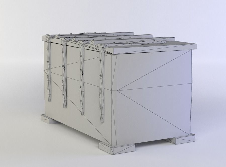 Wooden chest Low-poly 3D model_5