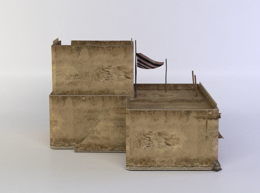 Building with flag Low-poly 3D model_0