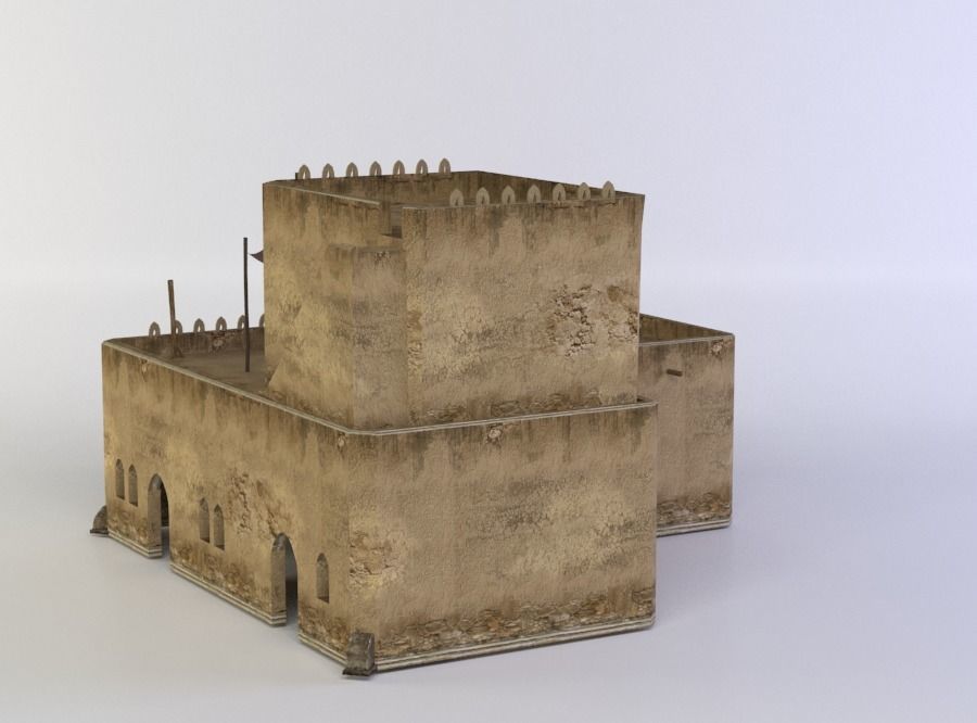 Building with flag Low-poly 3D model_2