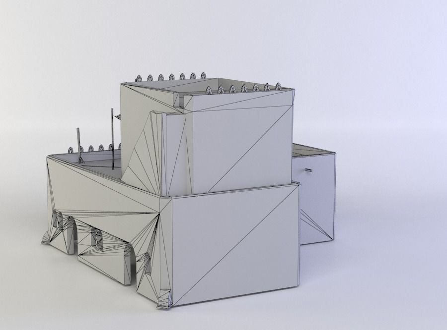 Building with flag Low-poly 3D model_5