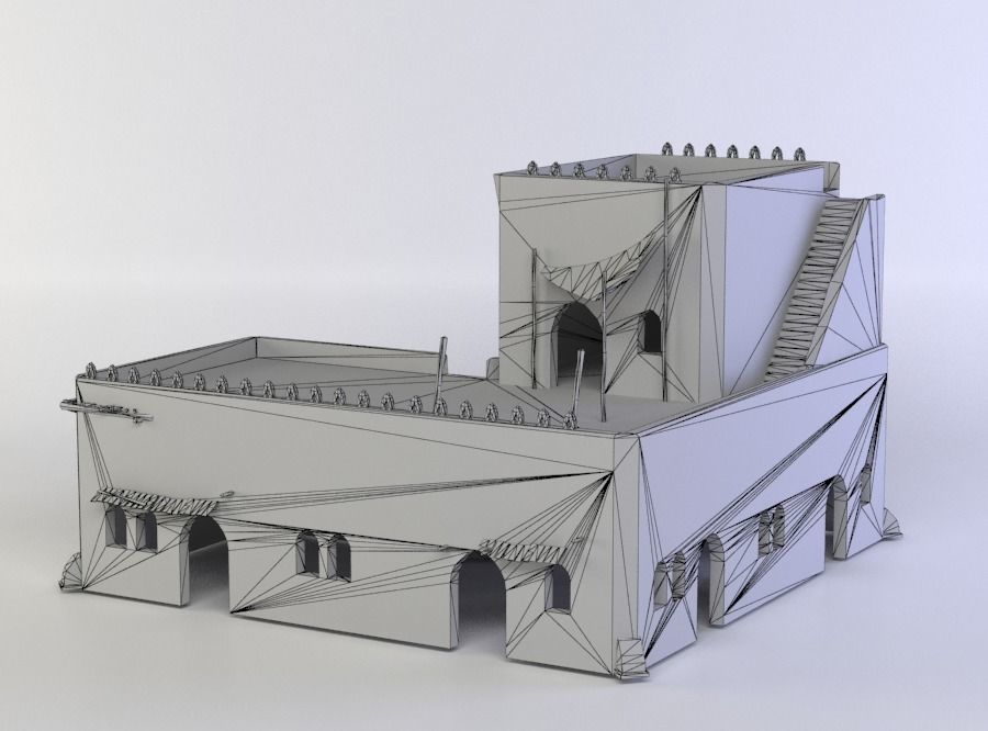 Building with flag Low-poly 3D model_4