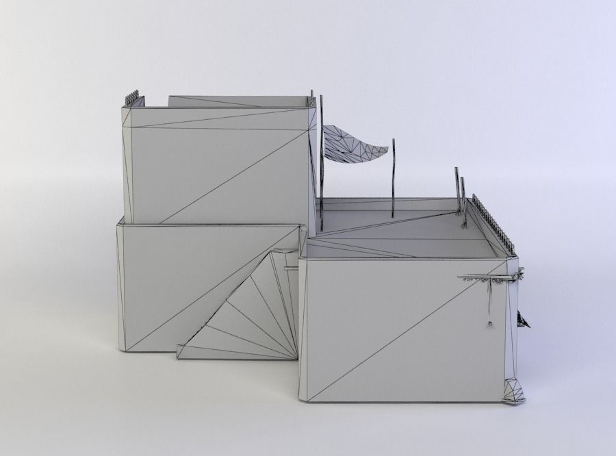 Building with flag Low-poly 3D model_3