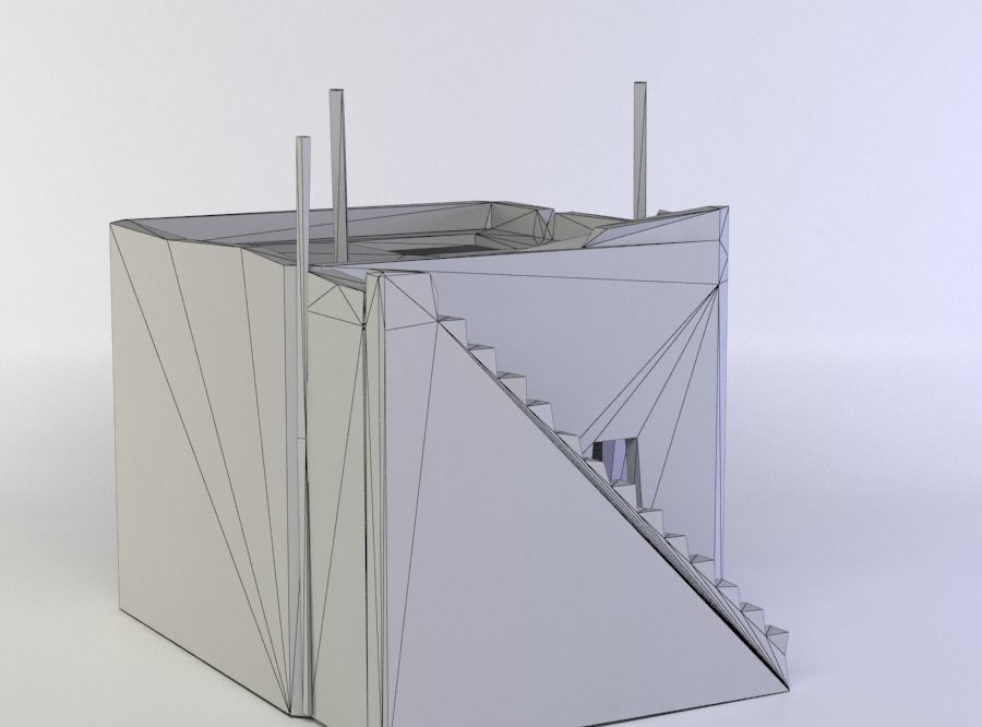 Building old with stairs and door Low-poly 3D model_5