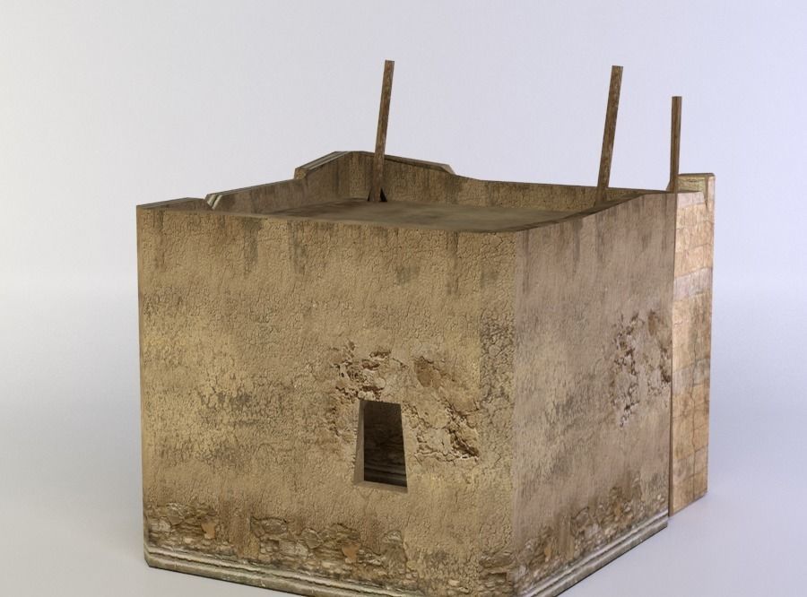 Building old with stairs and door Low-poly 3D model_1