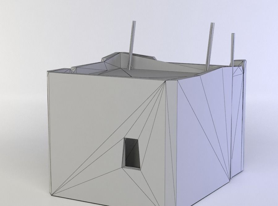 Building old with stairs and door Low-poly 3D model_4