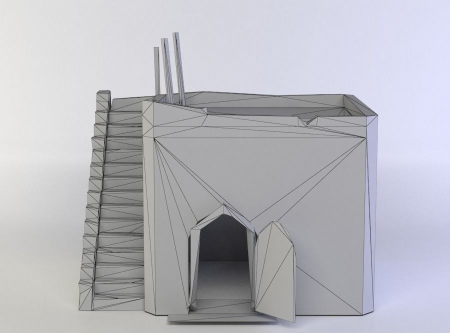 Building old with stairs and door Low-poly 3D model_3