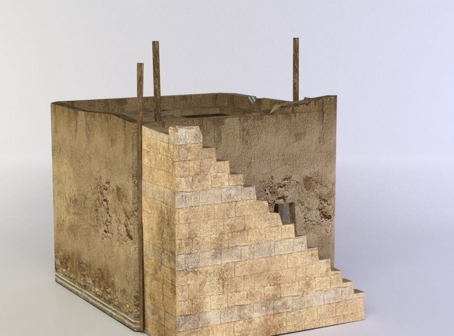 Building old with stairs and door Low-poly 3D model_2