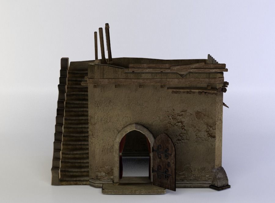 Building house with stairs Low-poly 3D model_0