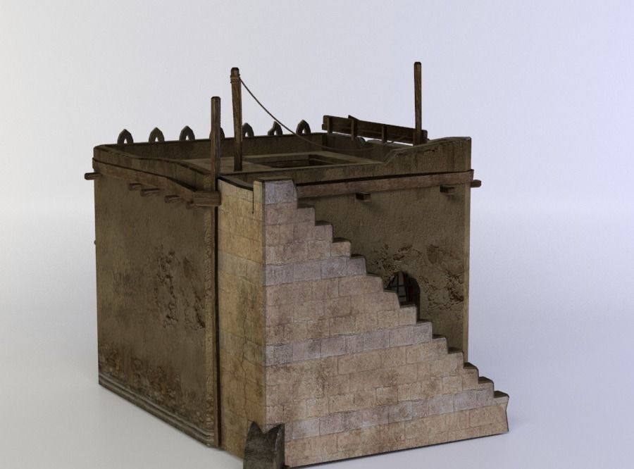 Building house with stairs Low-poly 3D model_2