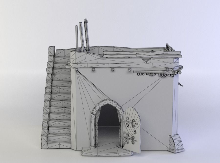 Building house with stairs Low-poly 3D model_3