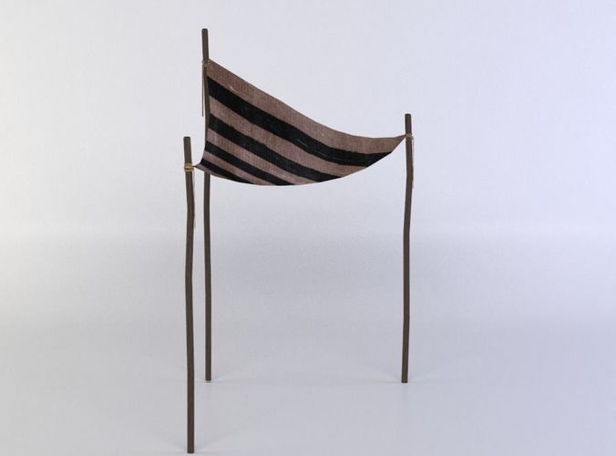 Cover wooden stand with striped cloth Low-poly 3D model