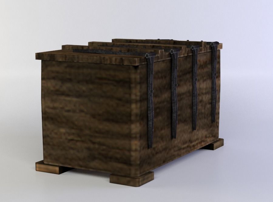 Wooden chest Low-poly 3D model_1