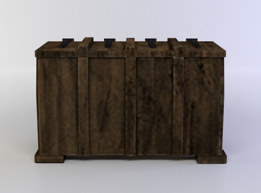 Wooden chest Low-poly 3D model_0