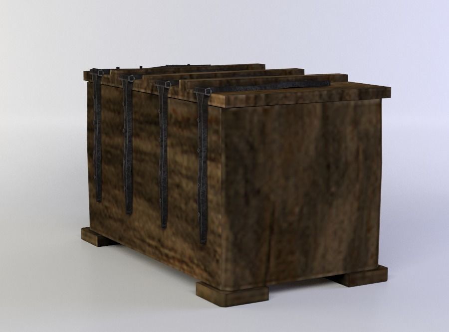 Wooden chest Low-poly 3D model_2