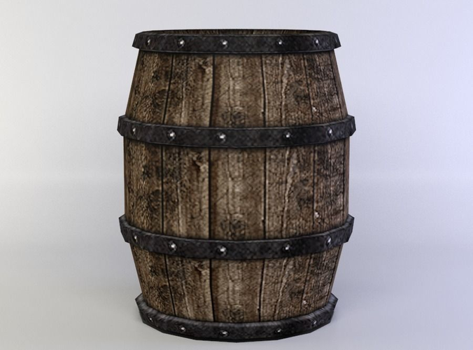 Barrel wooden with rivets Low-poly 3D model