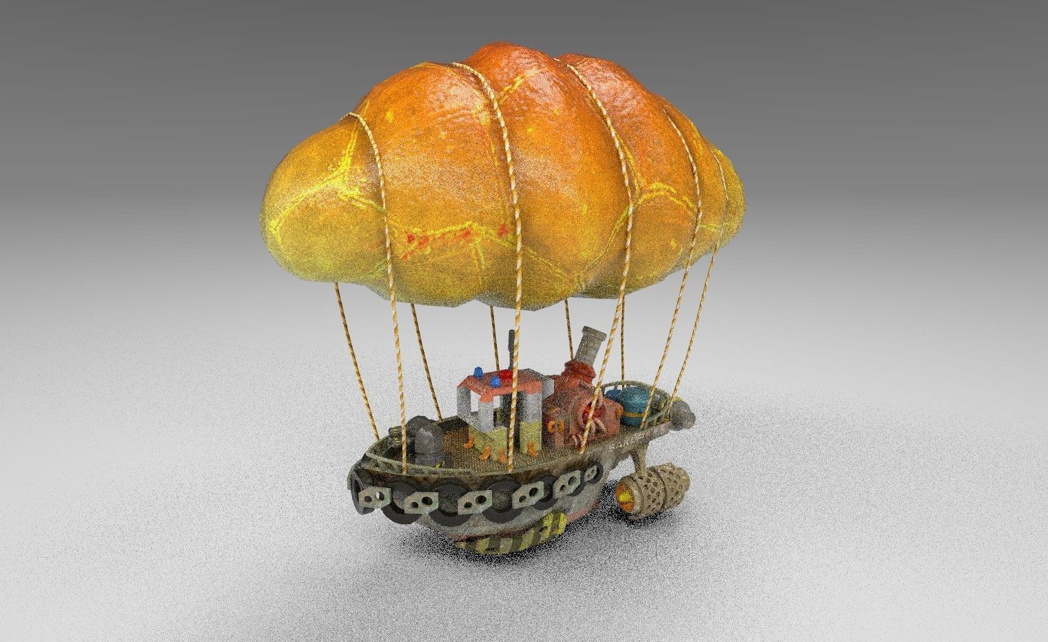 Steam Punk Tug Boat Low-poly 3D model_5