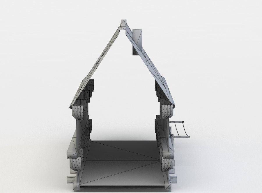 Building wooden cabin with roof Low-poly 3D model_3