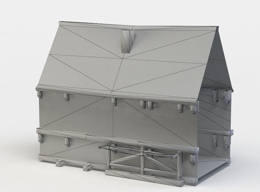 Building wooden cabin with roof Low-poly 3D model_4