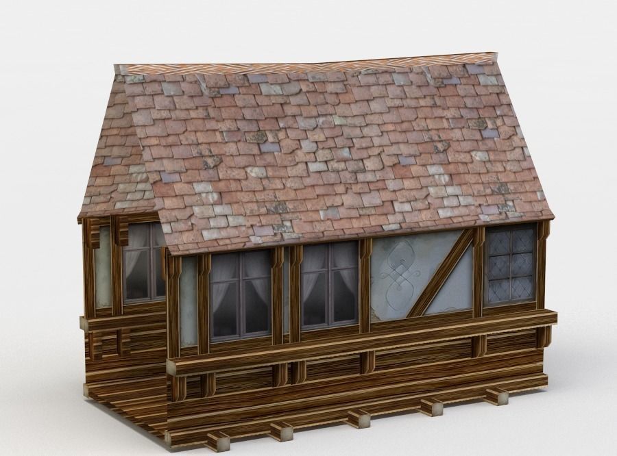Building wooden cabin with roof Low-poly 3D model_2