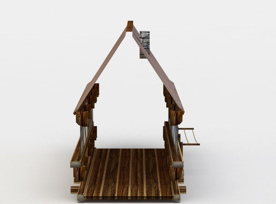 Building wooden cabin with roof Low-poly 3D model_0