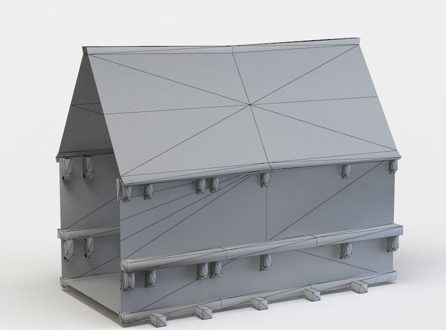 Building wooden cabin with roof Low-poly 3D model_5