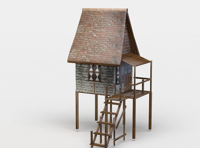 Building wooden house with stairs